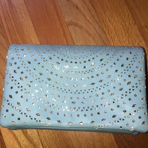 Street Level Clutch purse in baby blue/gold